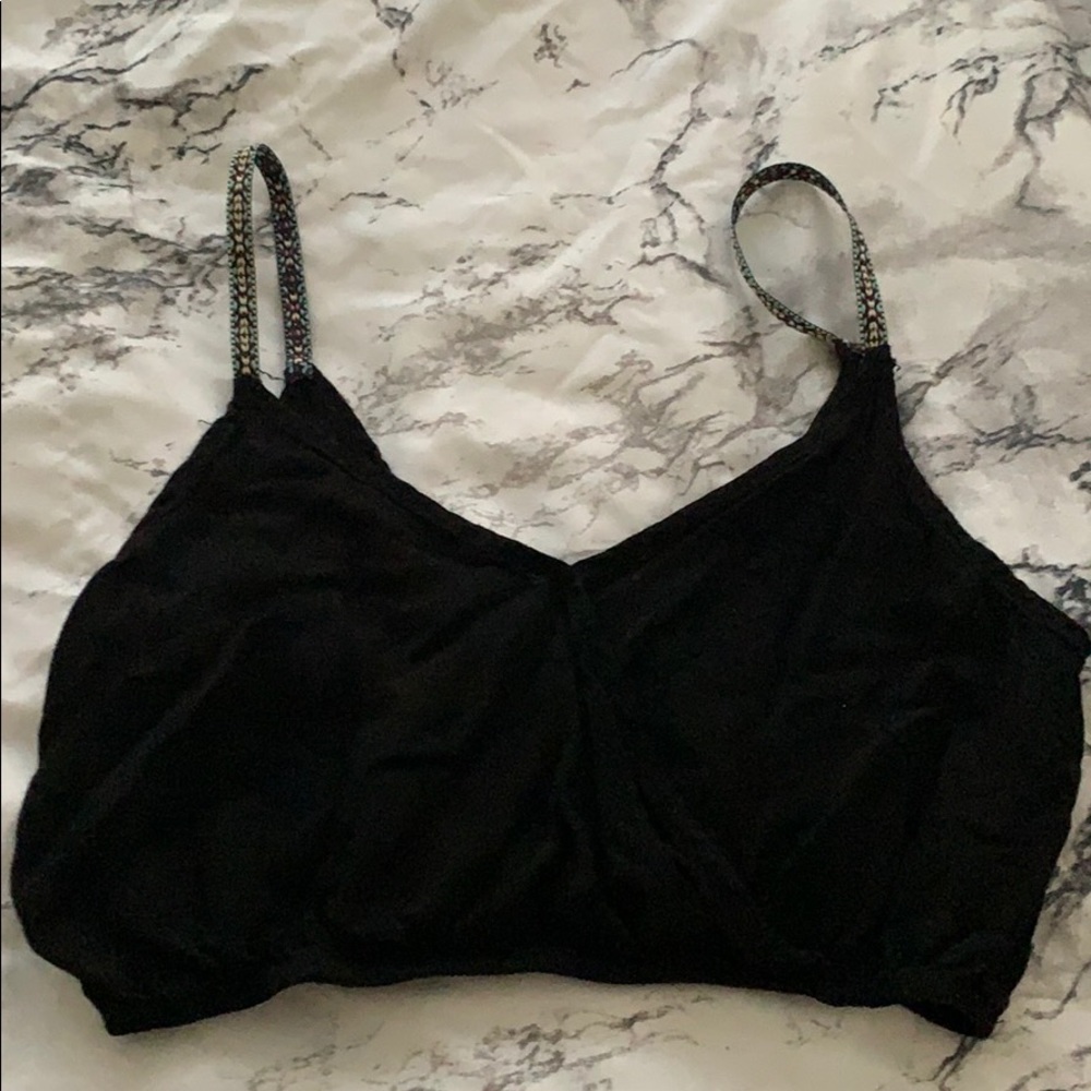 Black crop top, printed straps